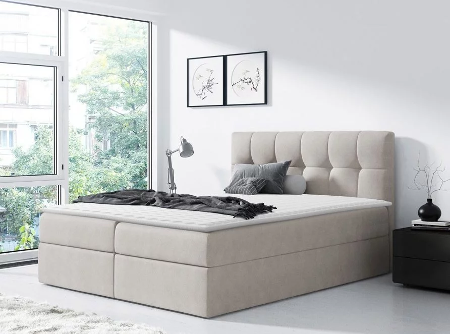 Beiges Boxspringbett Rdest mit Bettkasten  von MIRJAN 24 im Schlafzimmer