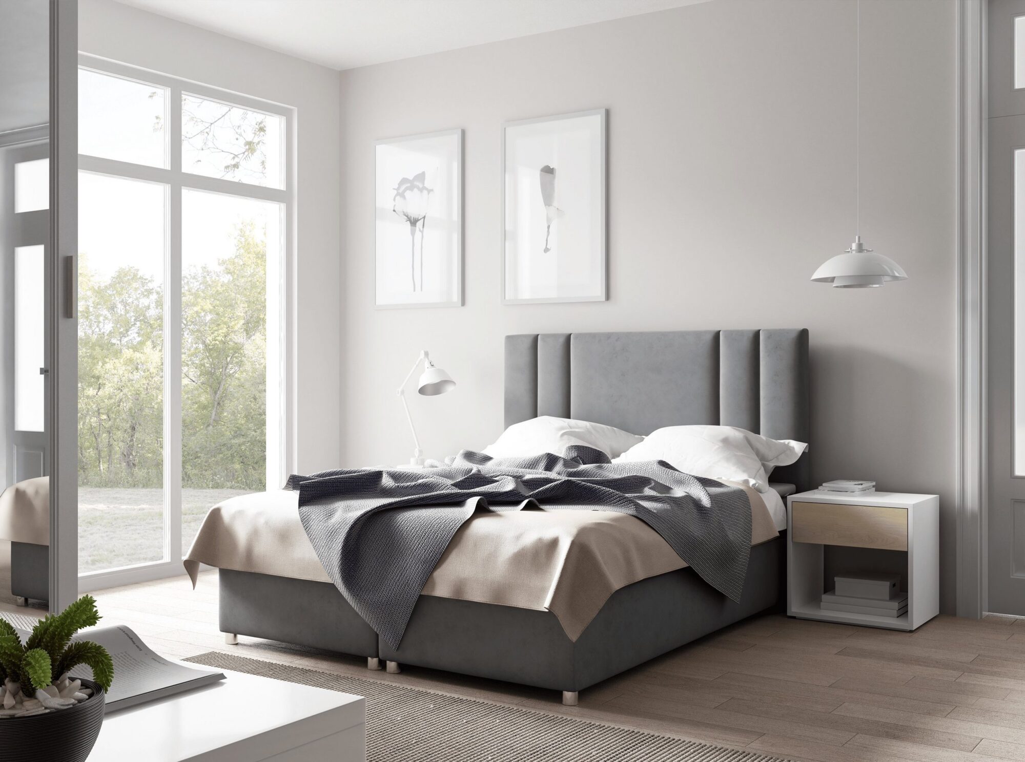 Graues Bett Trinity K8 in Samt mit gesteppten Kopfteil in moderner Rillenoptik inklusive Bettkasten für Stauraum von Best for Home bei Otto