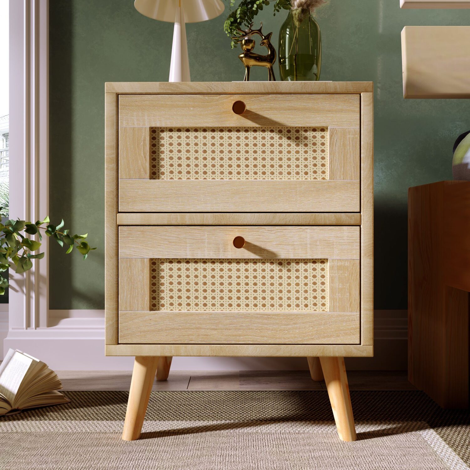 Rattan Nachttisch Schlafzimmer Modern Mit Wiener Geflecht