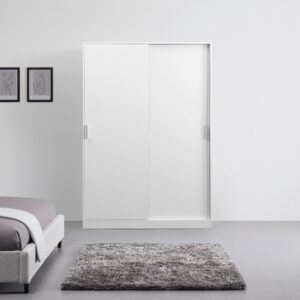 Schiebetürenschrank in Weiß ca. 140x204x60cm Holzwerkstoff Based Möbel > Schränke > Kleiderschränke > Schwebetürenschränke Weiß