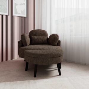 Sessel Bianca mit Hocker Chenille Braun Holz, Textil Bessagi Home Möbel > Sessel > Polstersessel Braun