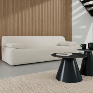 Sofa Sophie Chenille Weiß Holz, Textil Bessagi Home Wohnzimmermöbel Weiß