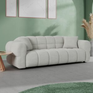 Sofa Marie Chenille Weiß Holz, Textil Bessagi Home Wohnzimmermöbel Weiß