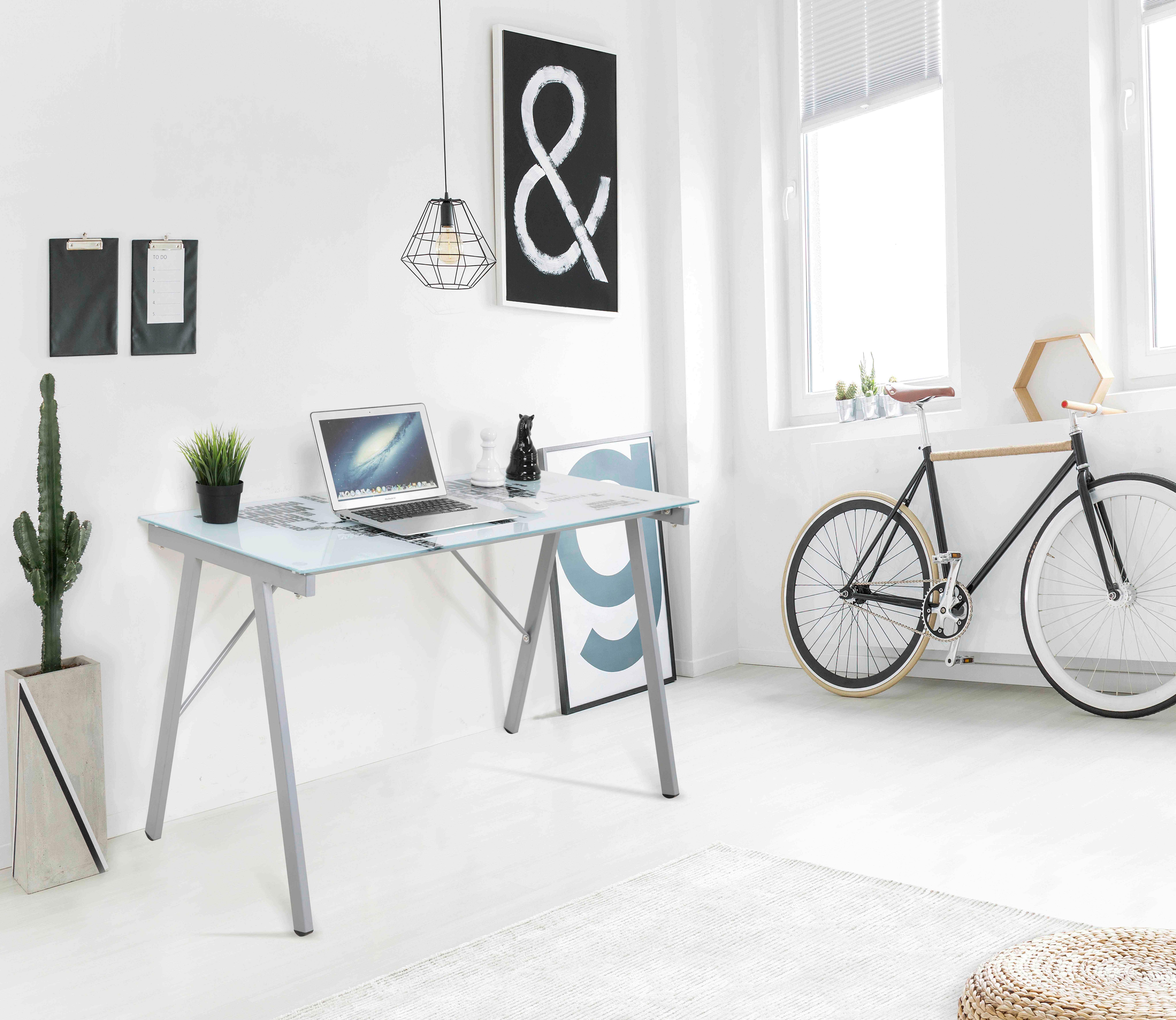 Schreibtisch mit Glasplatte Grau/Weiß ca. 113x58x73cm Metall, Glas Livetastic Möbel > Tische > Schreibtische > Schreibtische Grau
