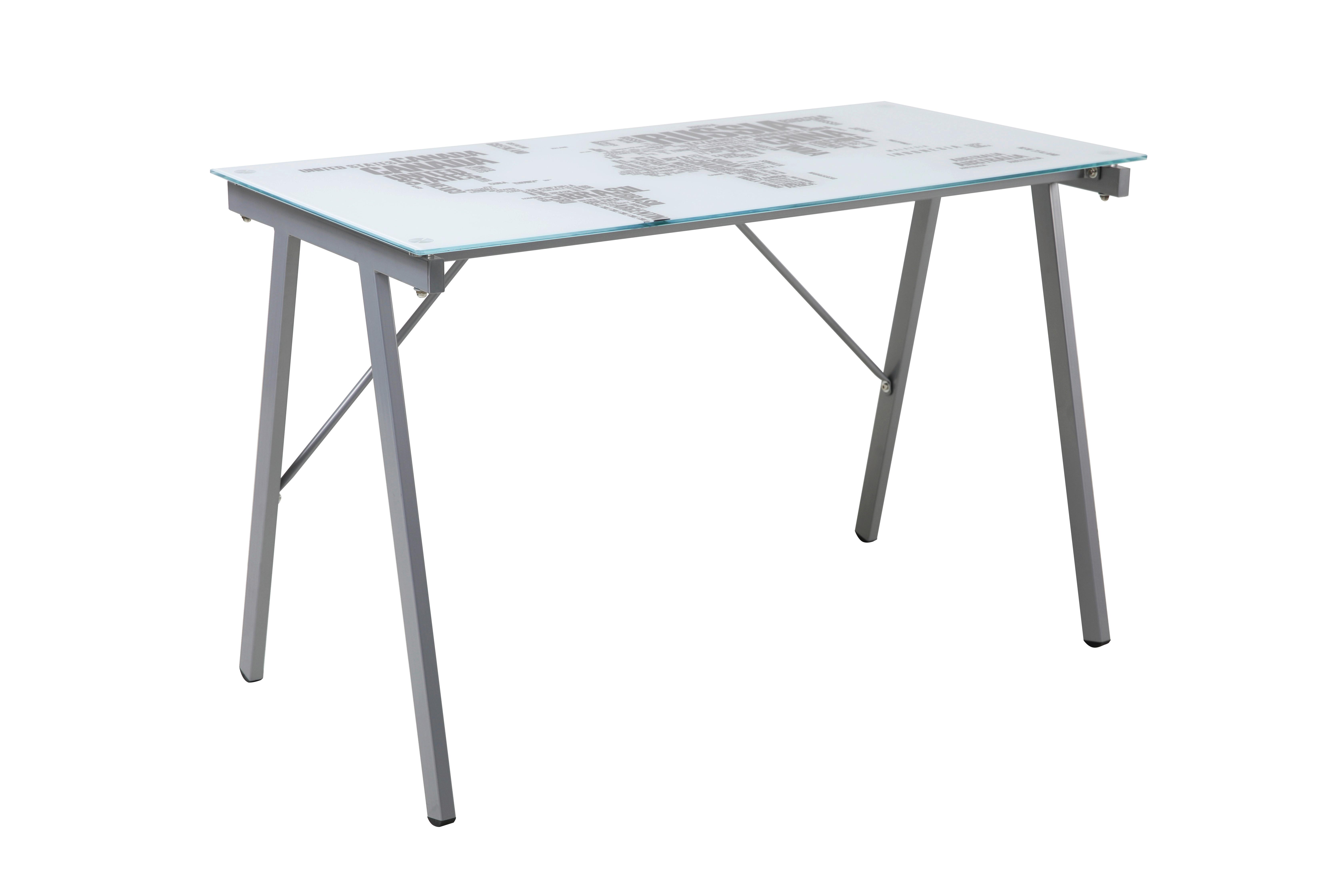 Wohnli Möbelsuche - Schreibtisch mit Glasplatte Grau/Weiß ca. 113x58x73cm