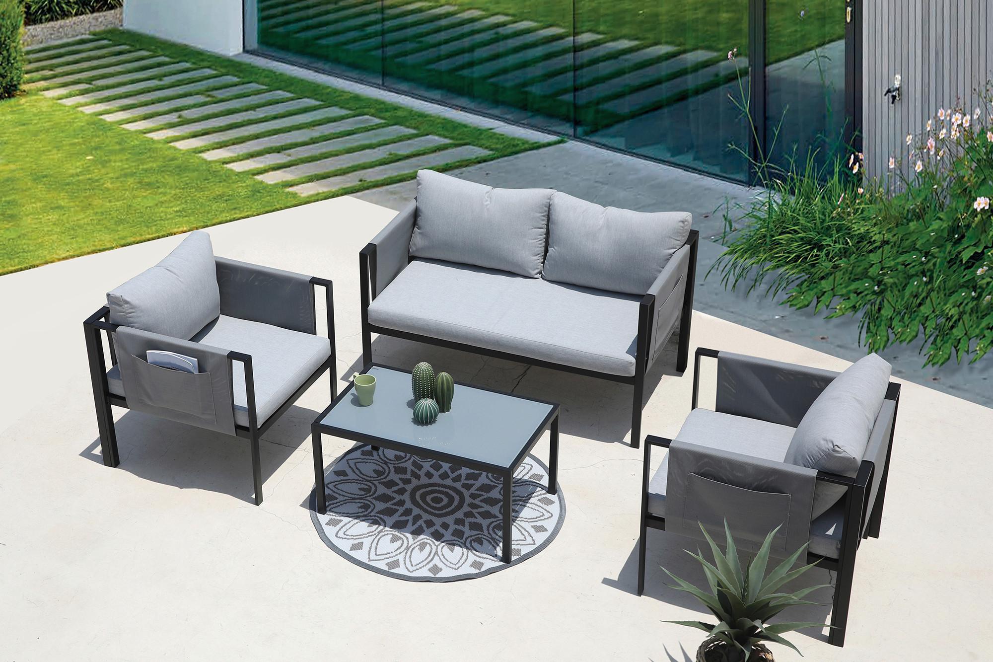 Wohnli Möbelsuche - Gartenset 4-tlg. Grau/Schwarz