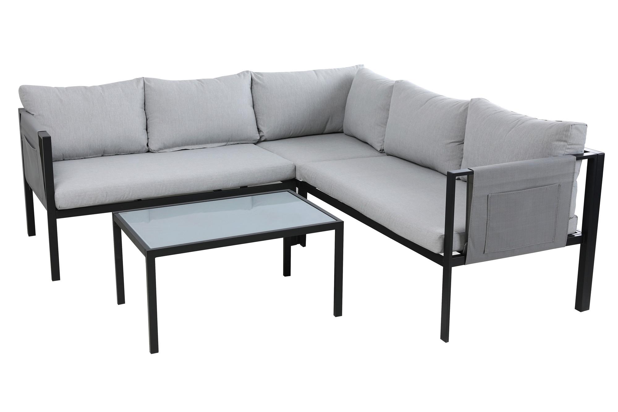 Loungegarnitur Grau/Schwarz Metall, Kunststoff, Glas Gardenson Garten & Outdoor > Loungemöbel > Loungegarnituren Grau