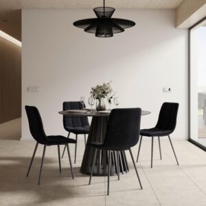 Stuhl Ria Schwarz Mikrofaser Gepolstert Metall, Textil Bessagi Home Wohnzimmermöbel Schwarz