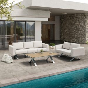 Wohnli Möbelsuche - Loungegarnitur Sofia Hellgrau Outdoorstoff/Metall +Abdeckung