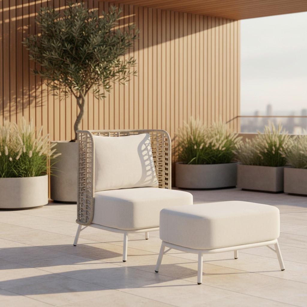 Wohnli Möbelsuche - Gartensessel Iska Creme Outdoorstoff/Metall +Abdeckung