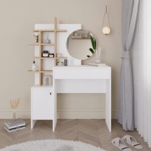 wohnli-moebel-suche-000074010702-1 Schminktisch Mup m. Spiegel ca. 105x151 cm Weiß/Eiche Holzwerkstoff Livetastic Möbel > Tische > Schminktische Weiß