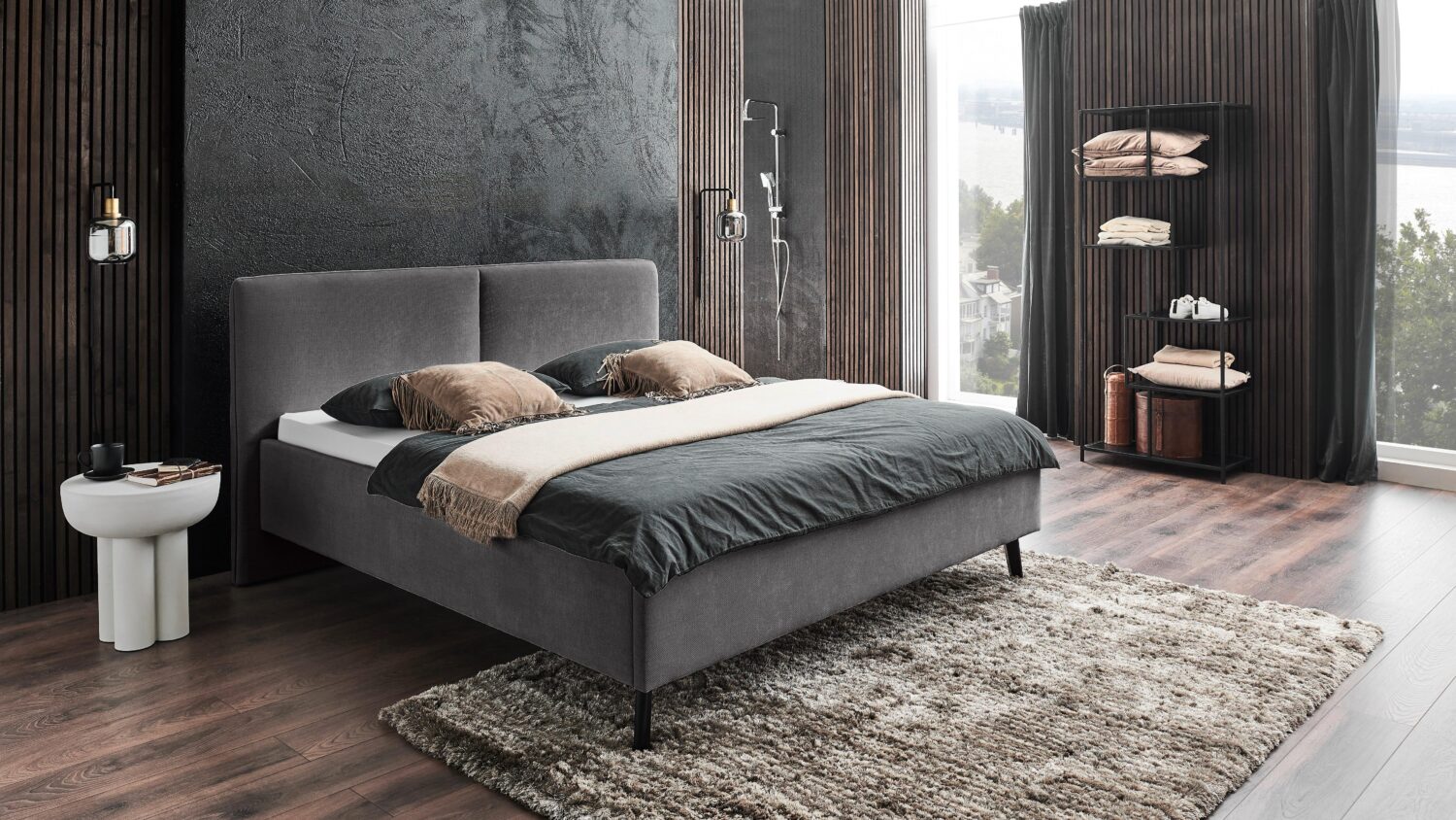 Polsterbett Palma Anthrazit ca. 160x200cm Textil Premium Living Möbel > Betten > Polsterbetten Anthrazit