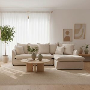 Wohnlandschaft Elia Natur Webstoff Holz, Textil Bessagi Home Möbel > Sofas & Couches > Wohnlandschaften Braun