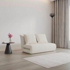 Schlafsofa Macy Bouclé Weiß Metall, Textil Bessagi Home Wohnzimmermöbel Weiß