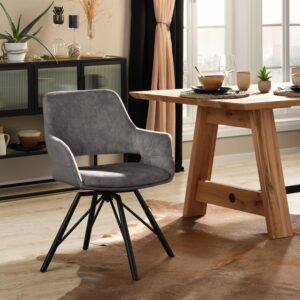 wohnli-moebel-suche-000289015001-1 Armlehnstuhl Adriana in Grau Samt Holz, Metall, Textil Premium Living Wohnzimmermöbel Grau