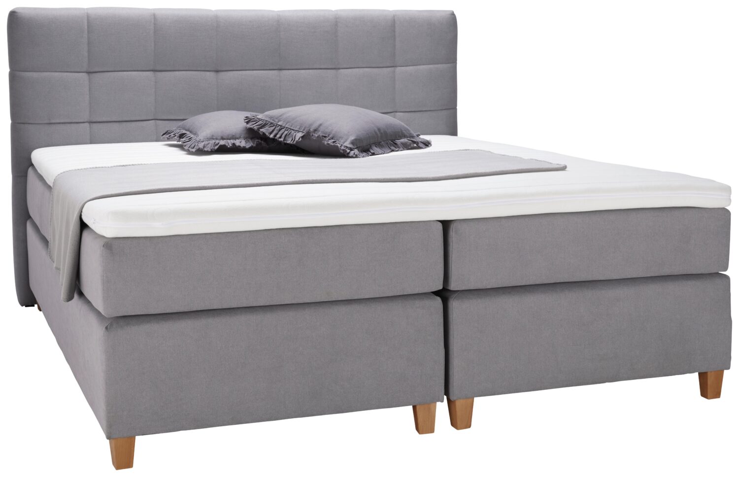 Boxspringbett Jerry ca. 180x200 cm Grau mit Topper Textil, Holzwerkstoff Bessagi Home Möbel > Betten > Doppelbetten Grau