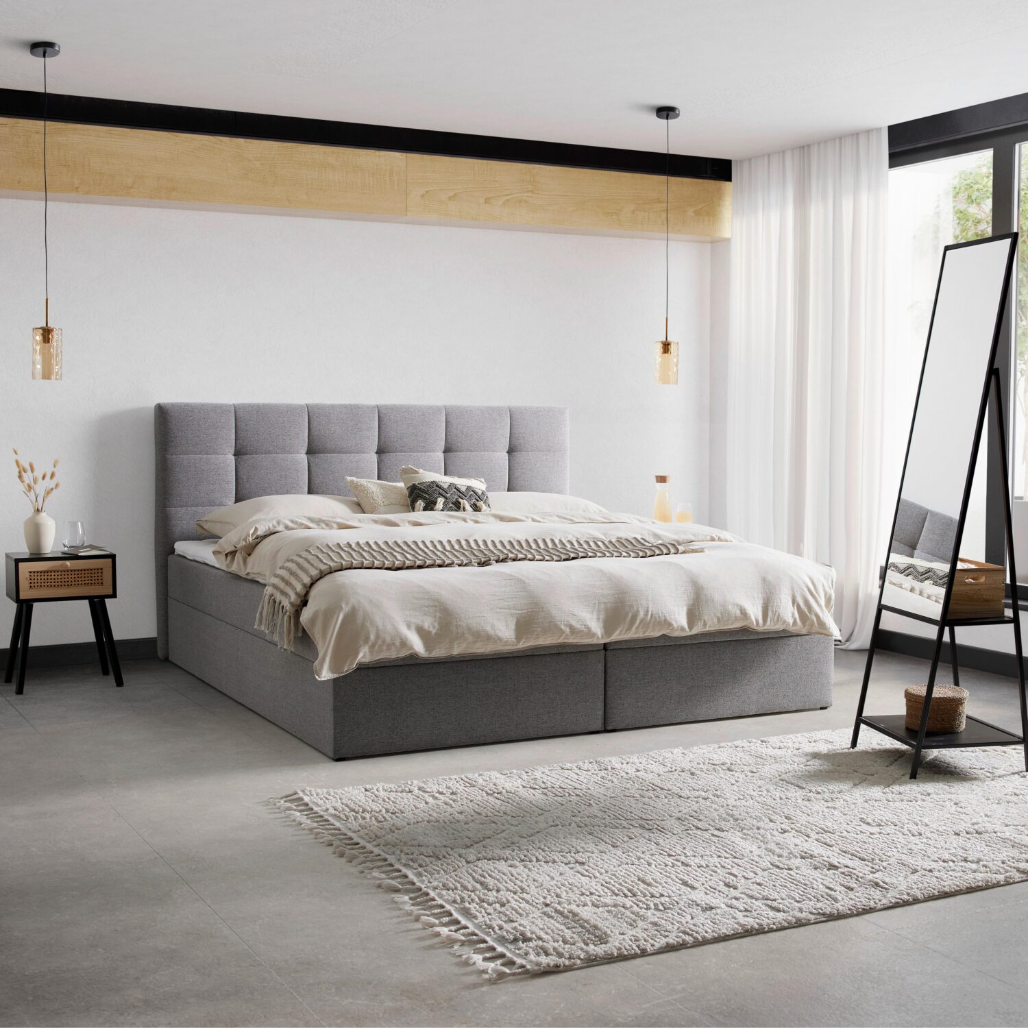 Wohnli Möbelsuche - Boxbett Marselie ca. 200x200 cm Grau mit Topper