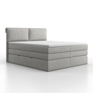 wohnli-moebel-suche-000298016101-1 Boxspringbett Mosamo Hellgrau ca. 180x200 cm mit Topper Holz, Textil, Holzwerkstoff Bessagi Home Möbel > Betten > Doppelbetten Grau