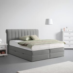 wohnli-moebel-suche-000298022109-1 Boxspringbett Belano Dunkelgrau ca. 200x200cm Holz, Textil, Holzwerkstoff Premium Living Möbel > Betten > Boxspringbetten Grau