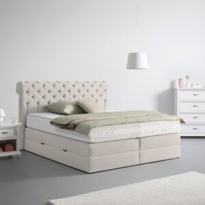 wohnli-moebel-suche-000298022130-1 Boxspringbett Belano Creme ca. 200x200cm Holz, Textil, Holzwerkstoff Premium Living Möbel > Betten > Boxspringbetten Weiß