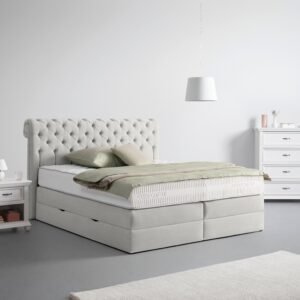 wohnli-moebel-suche-000298022145-1 Boxspringbett Belano Hellgrau ca. 200x200cm Holz, Textil, Holzwerkstoff Premium Living Möbel > Betten > Boxspringbetten Grau
