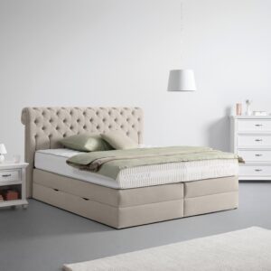 Boxspringbett Belano Beige ca. 160x200cm Holz, Textil, Holzwerkstoff Premium Living Möbel > Betten > Boxspringbetten Beige