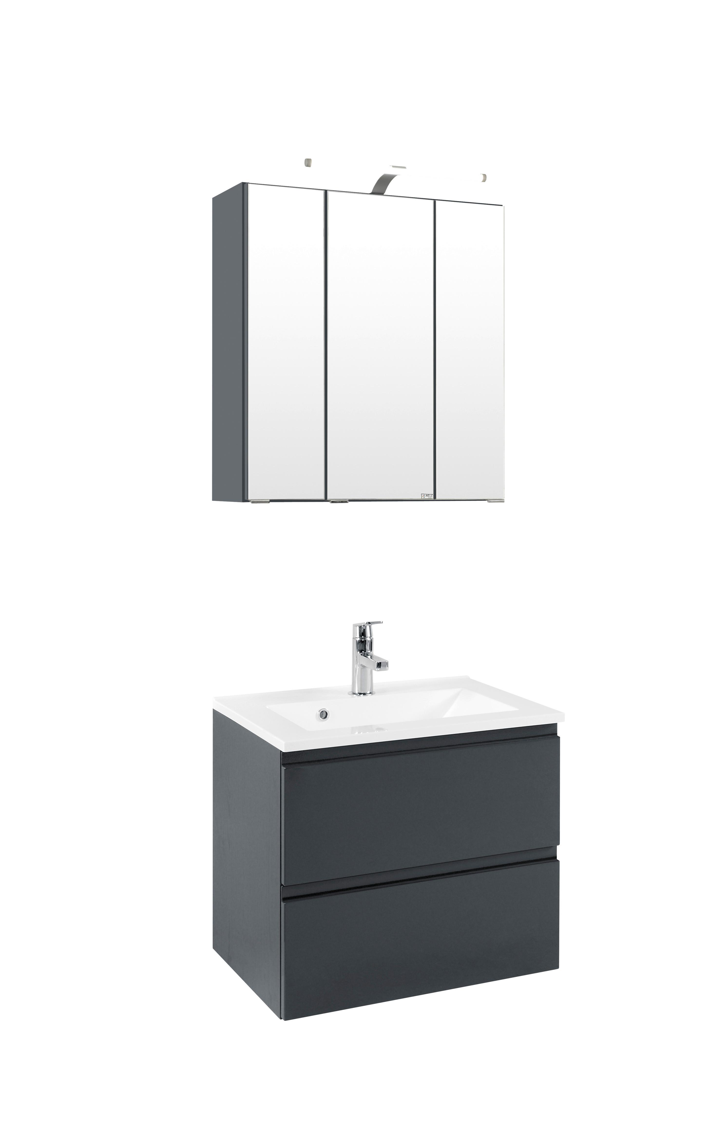 Badezimmer Cardiff ca. 60 cm Grau mit LED Holzwerkstoff Held Möbel > Schränke > Badezimmerschränke Grau