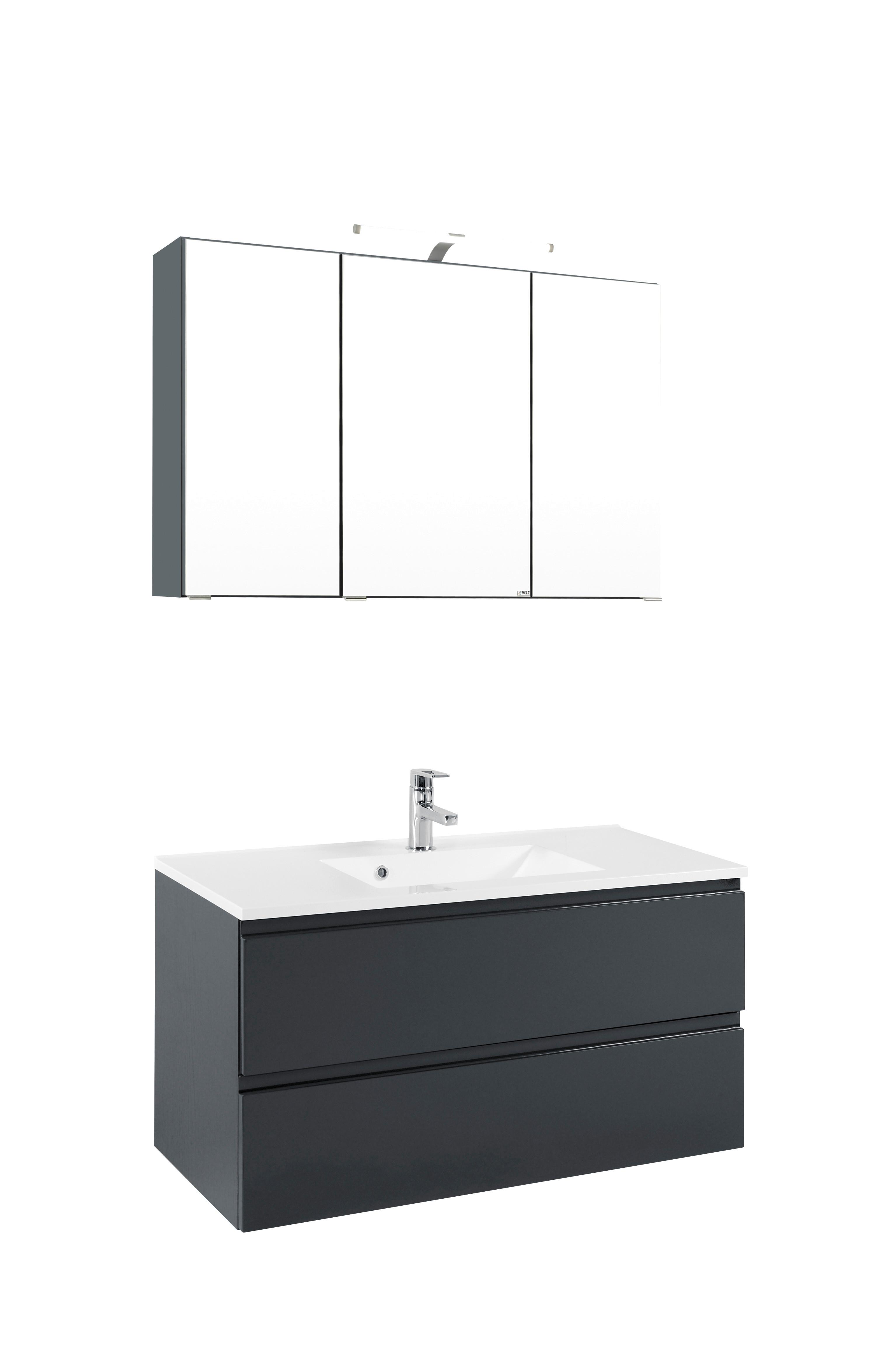 Badezimmer Cardiffin ca. 100 cm Grau mit LED Holzwerkstoff Held Möbel > Schränke > Badezimmerschränke Grau