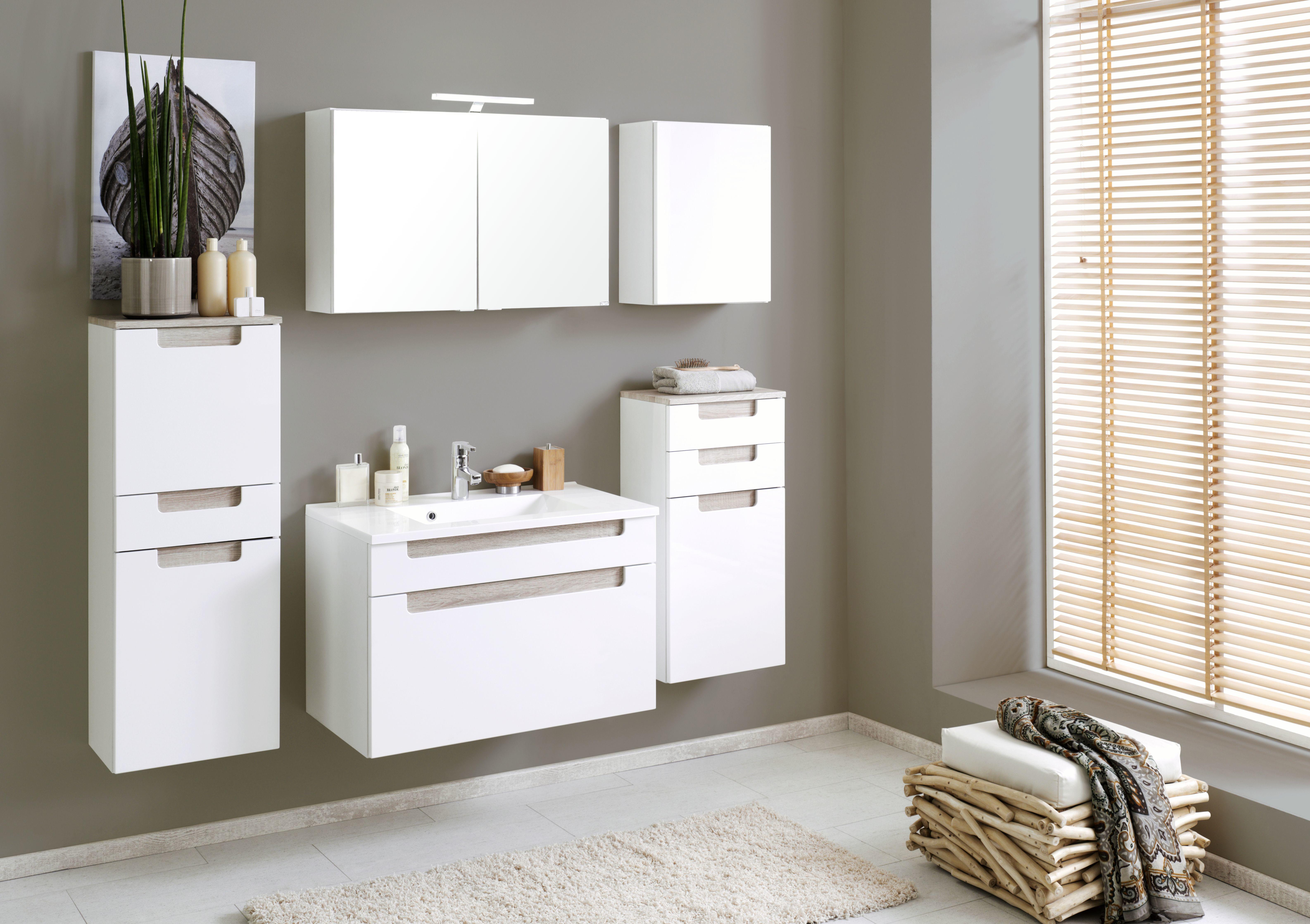 Spiegelschrank Siena mit LED ca. 80x65x20cm 2-türig Weiß Holzwerkstoff Held Spiegel Weiß