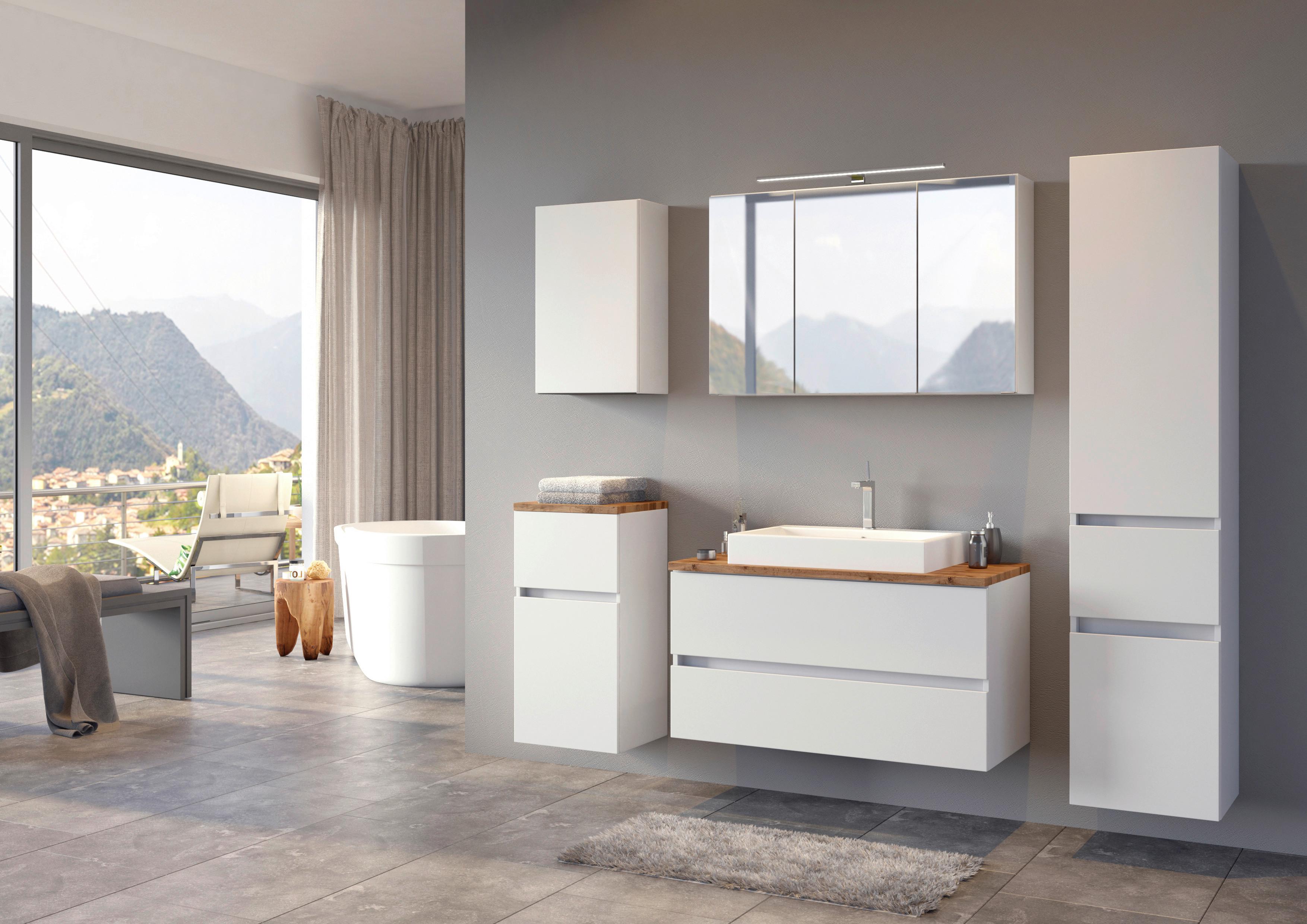 Hochschrank in Weiss 'Pienza' Holzwerkstoff Held Möbel > Schränke > Badezimmerschränke > Hochschrank Weiß