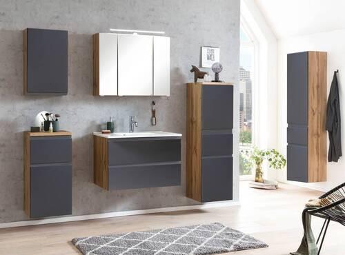 Waschtischkombi Varese ca. 80 cm Grau/Eiche Holzwerkstoff Held Möbel > Schränke > Badezimmerschränke > Waschtische Grau