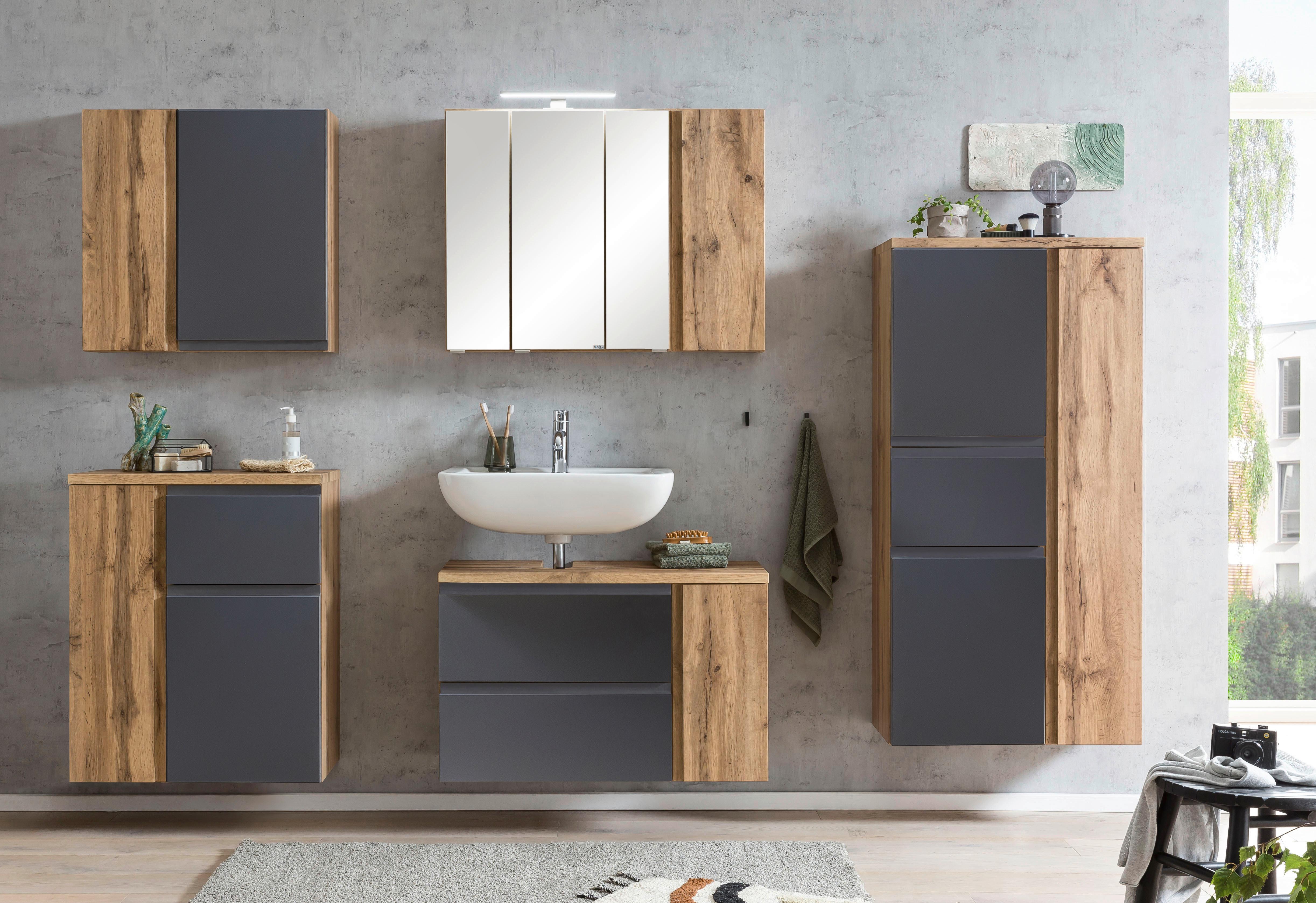 Waschbeckenunterschrank Varese ca. 85x56 cm Wotaneiche Holzwerkstoff Held Möbel > Schränke > Badezimmerschränke > Waschbeckenunterschränke Grau