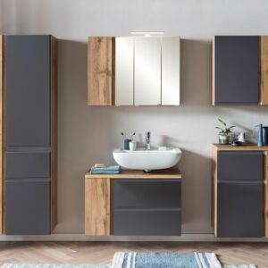 Waschbeckenunterschrank Varese B: 85 cm Grau/Eiche Wotan Holzwerkstoff Held Möbel > Schränke > Badezimmerschränke > Waschbeckenunterschränke Grau