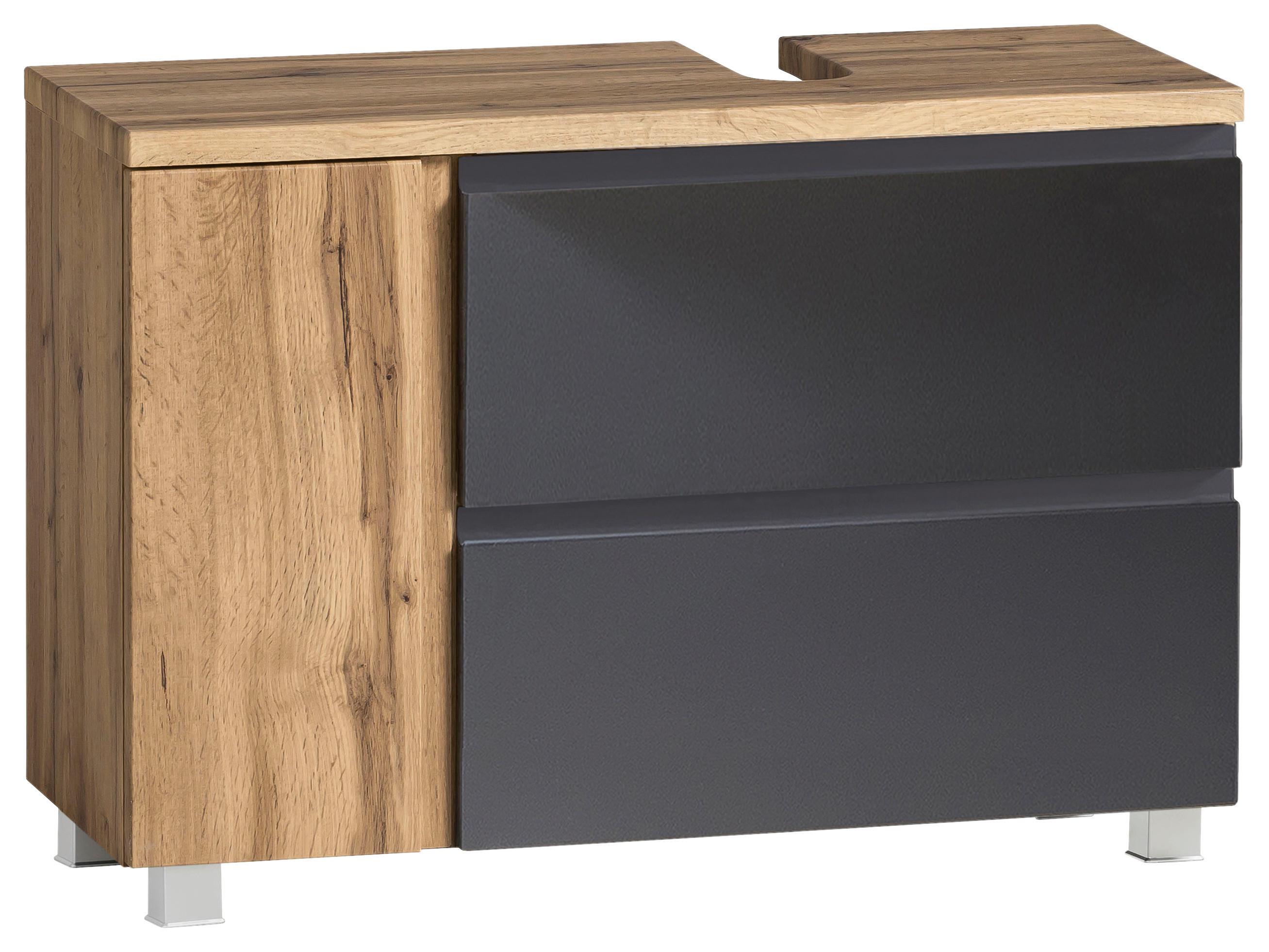 Wohnli Möbelsuche - Waschbeckenunterschrank Varese B: 85 cm Grau/Eiche Wotan