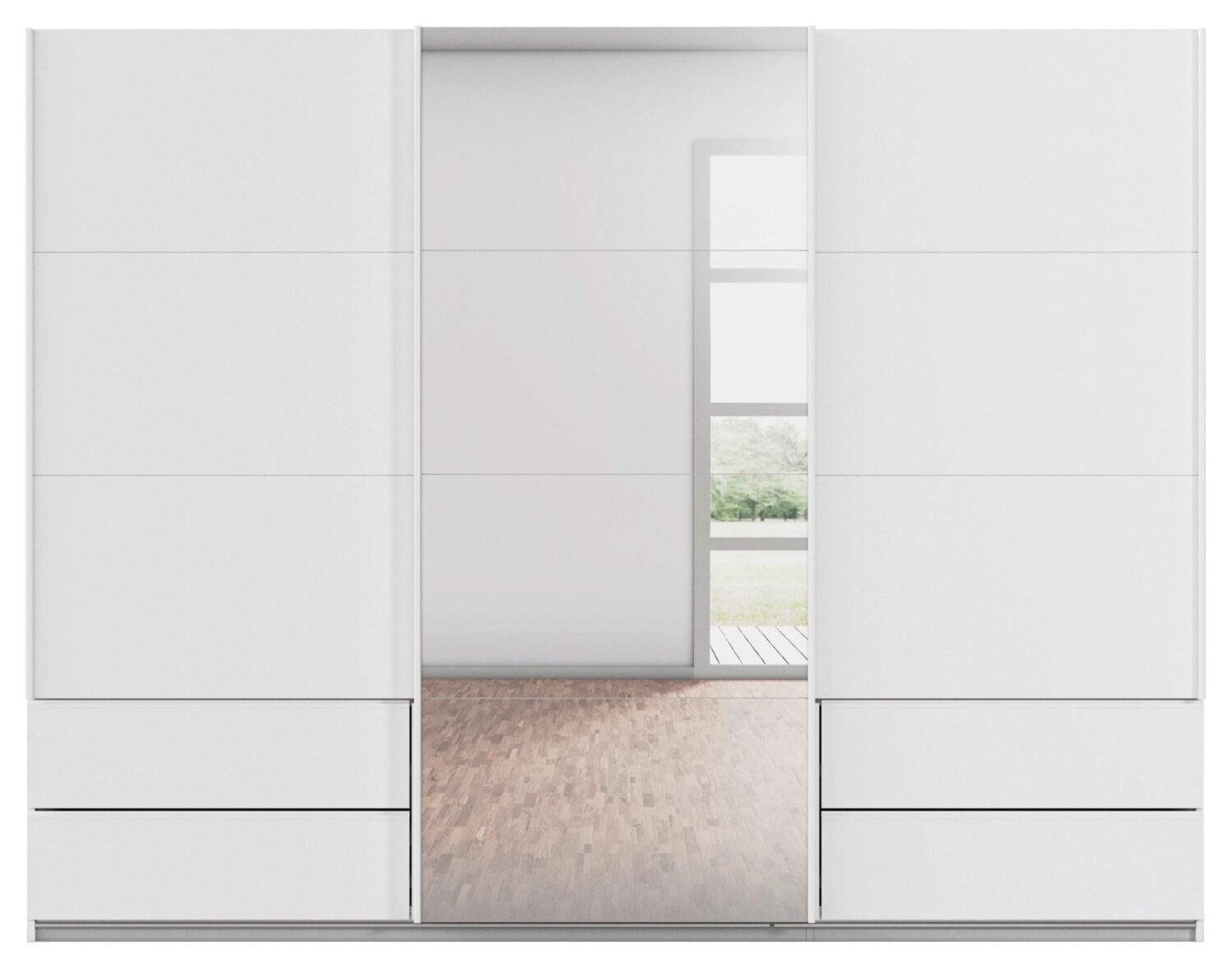 Schwebetürenschrank Elara in Weiß Metall, Kunststoff Premium Living Möbel > Schränke > Kleiderschränke > Schwebetürenschränke Weiß