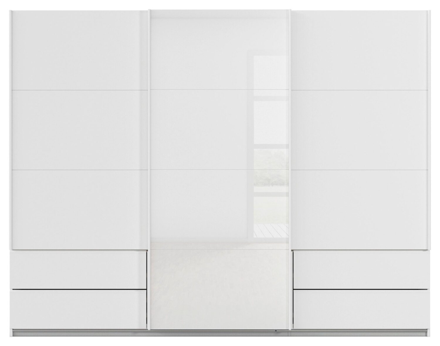 Schwebetürenschrank Elara in Alpinweiß/Weißglas Holzwerkstoff Premium Living Möbel > Schränke > Kleiderschränke > Schwebetürenschränke Weiß