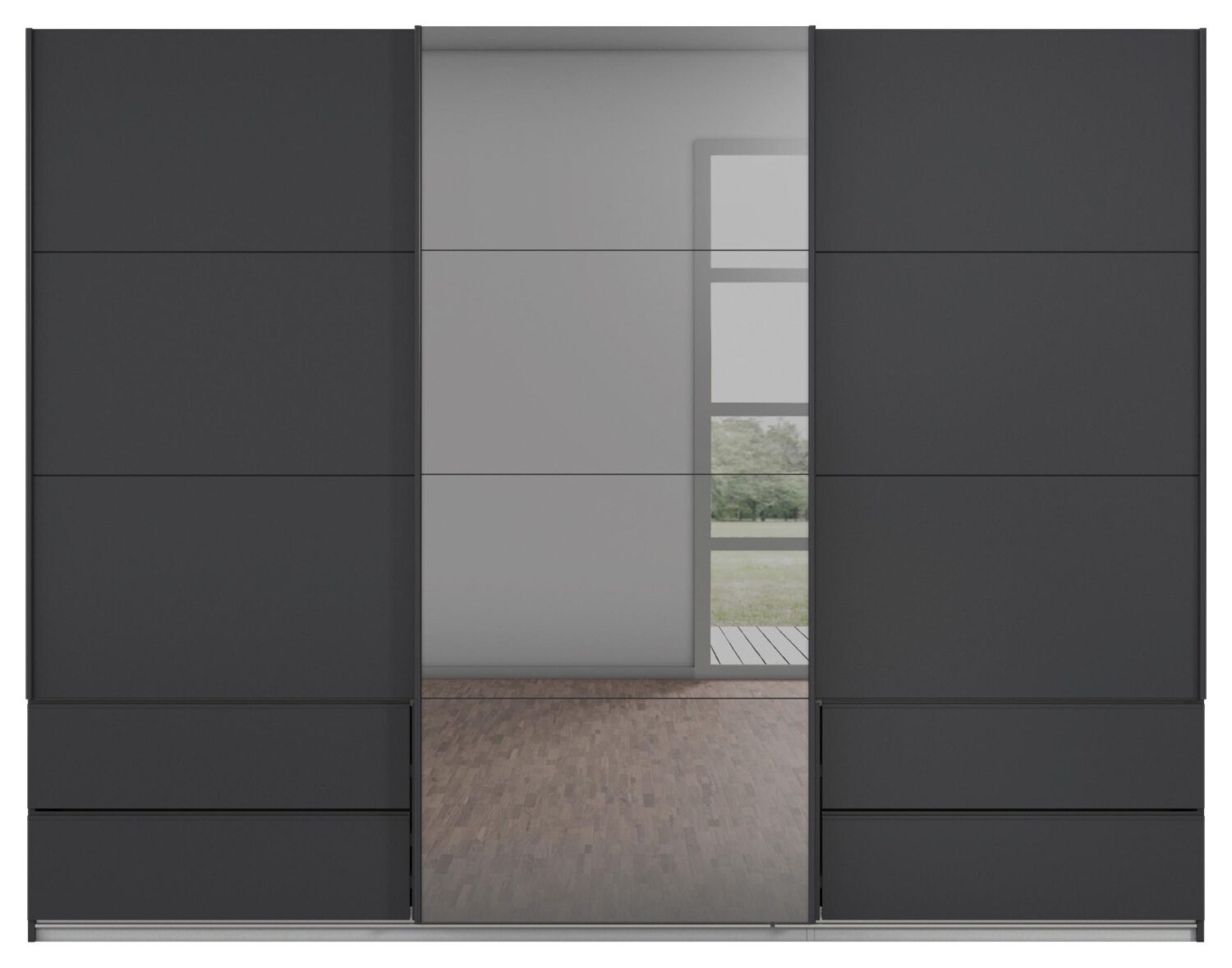 Schwebetürenschrank Elara in Grau Metall Premium Living Möbel > Schränke > Kleiderschränke > Schwebetürenschränke Grau