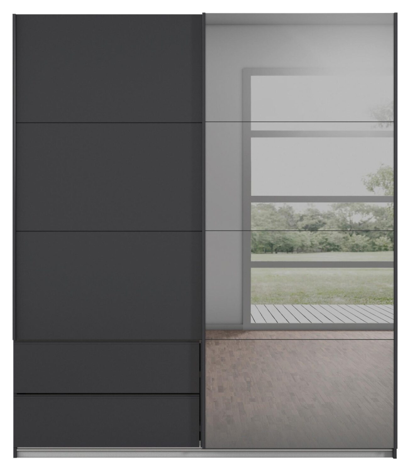 Schwebetürenschrank Elara Grau Holzwerkstoff Premium Living Möbel > Schränke > Kleiderschränke > Schwebetürenschränke Grau