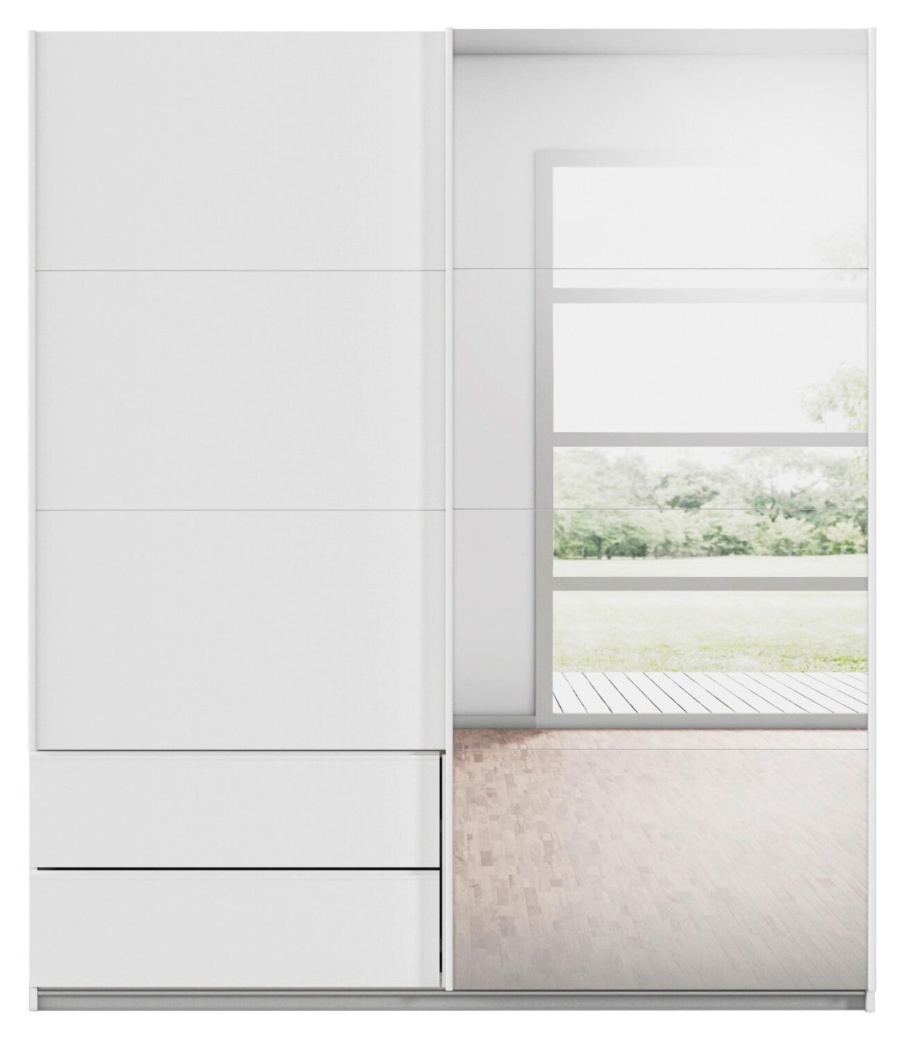 Schwebetürenschrank Elara Weiß Metall Premium Living Möbel > Schränke > Kleiderschränke > Schwebetürenschränke Weiß