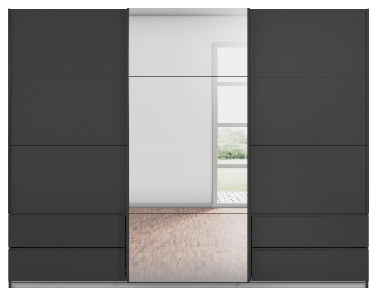 Schwebetürenschrank Elara in Grau Metall, Kunststoff Premium Living Möbel > Schränke > Kleiderschränke > Schwebetürenschränke Grau