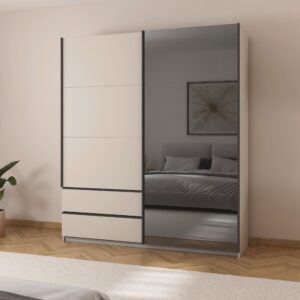 Schwebetürenschrank Elara Grau/Champagnerfarben Holzwerkstoff Premium Living Möbel > Schränke > Kleiderschränke > Schwebetürenschränke Grau