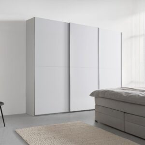 Schwebetürenschrank Fifty Weißglas Metall Premium Living Möbel > Schränke > Kleiderschränke > Schwebetürenschränke Weiß