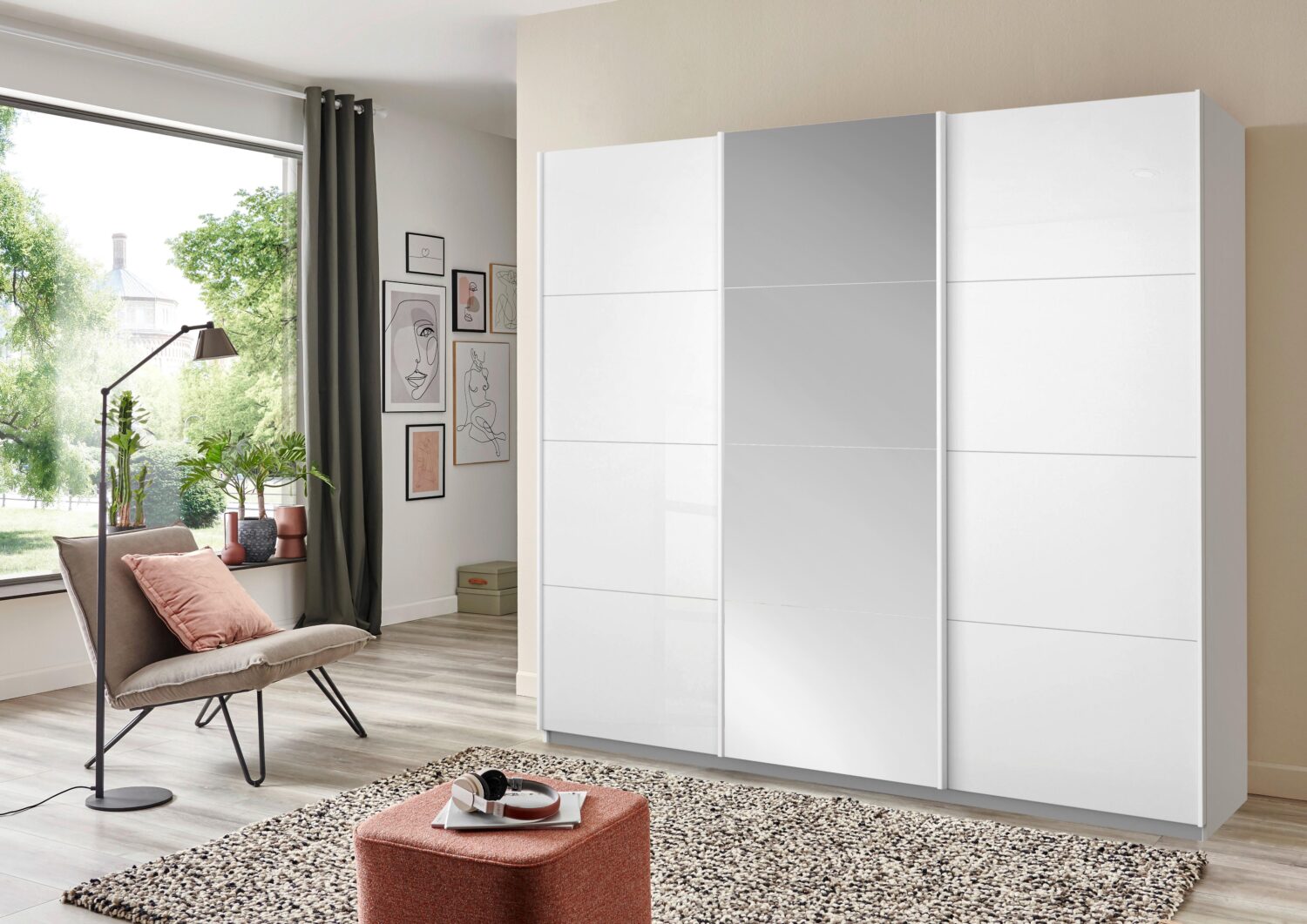 Schwebetürenschrank in Weiß ca. 203x229x62cm Metall Mömax Möbel > Schränke > Kleiderschränke > Schwebetürenschränke Weiß