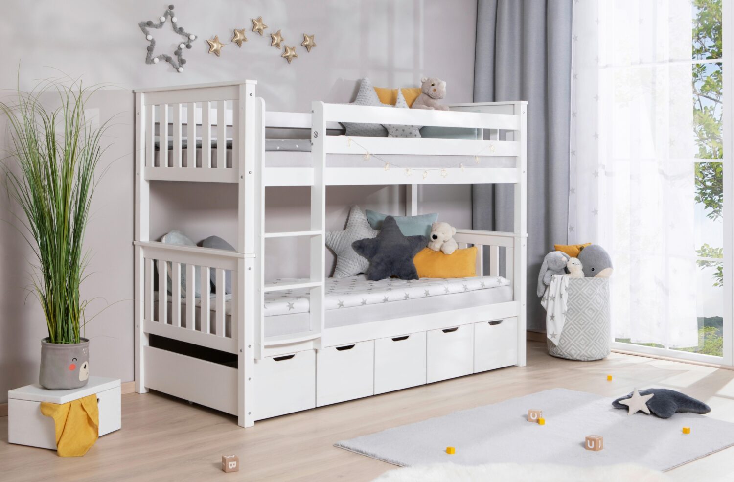 Etagenbett Sammy Weiß ca. 90x200 cm Holz MID.YOU Möbel > Betten > Hoch- und Etagenbetten Weiß