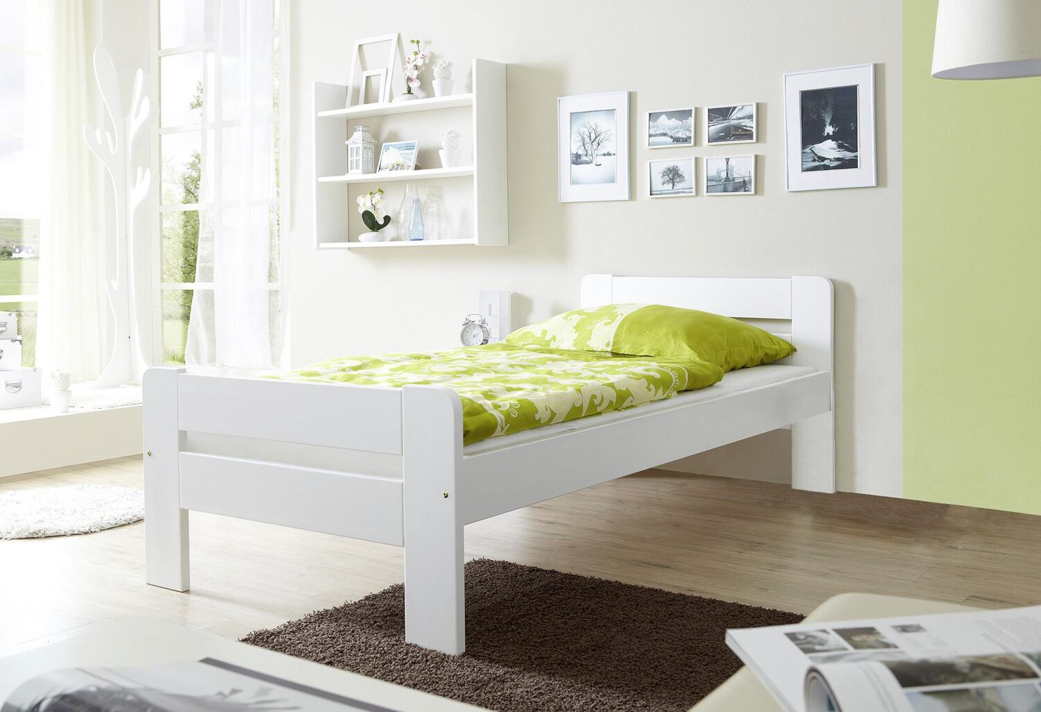 Massivholzbett Bert ca. 100x200 cm Kiefer Weiß Holz MID.YOU Möbel > Betten Weiß