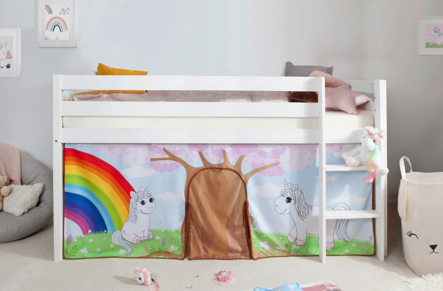 Hochbett Holz Malte ca. 90x200 cm Weiß Einhorn Holz MID.YOU Möbel > Betten > Hoch- und Etagenbetten > Hochbetten Weiß