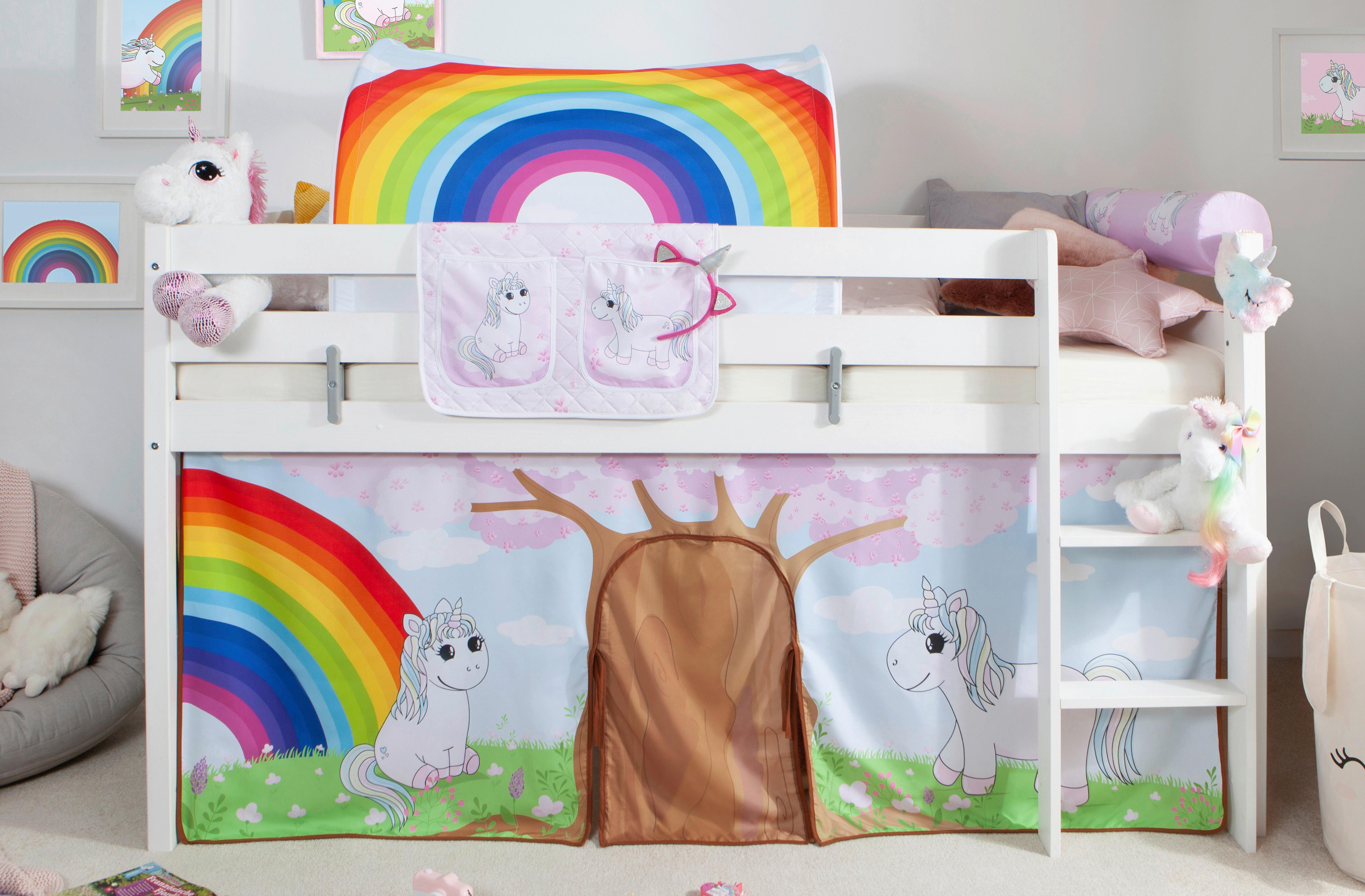Hochbett Holz Malte ca. 90x200 cm Weiß Einhorn Holz MID.YOU Möbel > Betten > Hoch- und Etagenbetten > Hochbetten Weiß