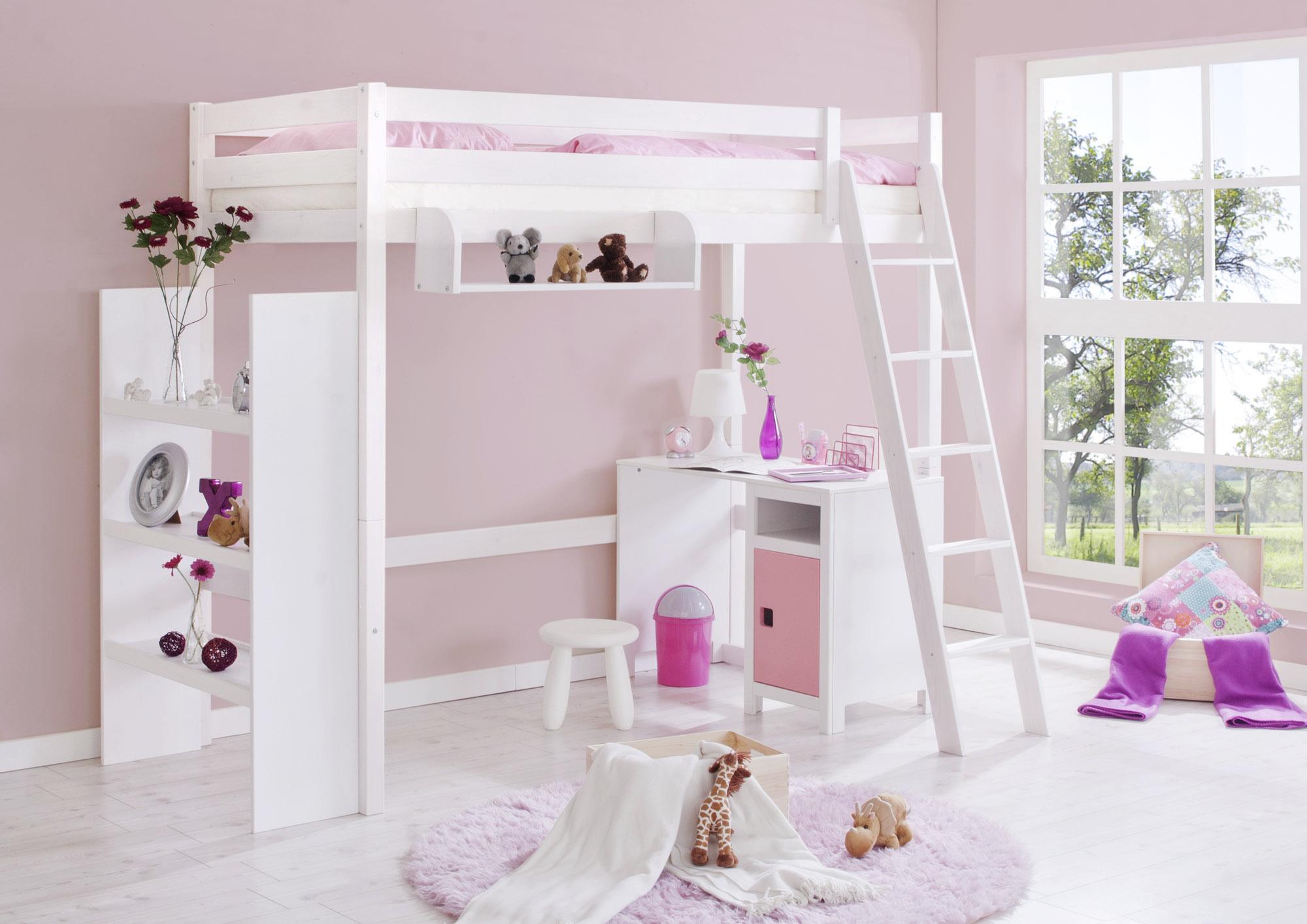 Hochbett Matthias ca. 90x200 cm Kiefer Weiß Holz MID.YOU Möbel > Betten > Hoch- und Etagenbetten > Hochbetten Weiß