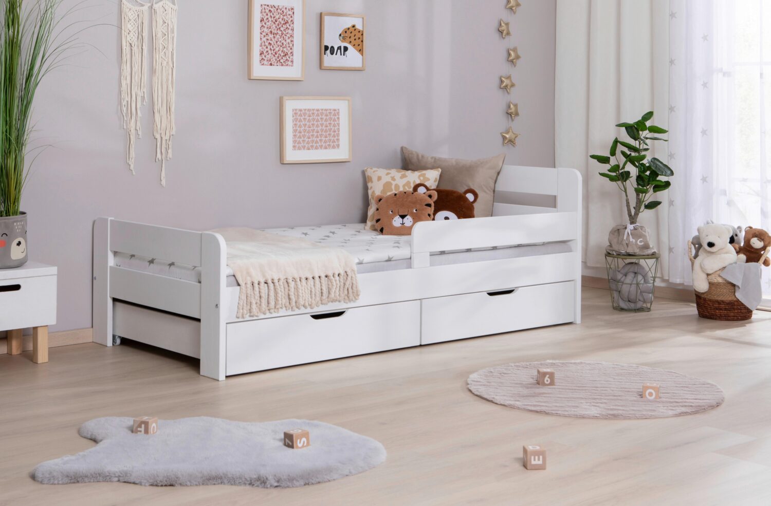 Bett Bennet mit Schubkasten ca. 90x200 cm Weiß Holz MID.YOU Möbel > Betten Weiß