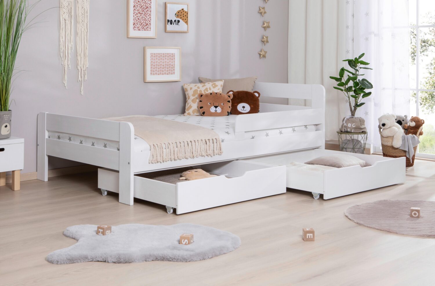 Bett Bennet mit Schubkasten ca. 120x200 cm Weiß Textil MID.YOU Möbel > Betten Weiß